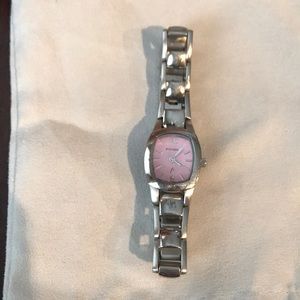 Fossil silver and light pink watch